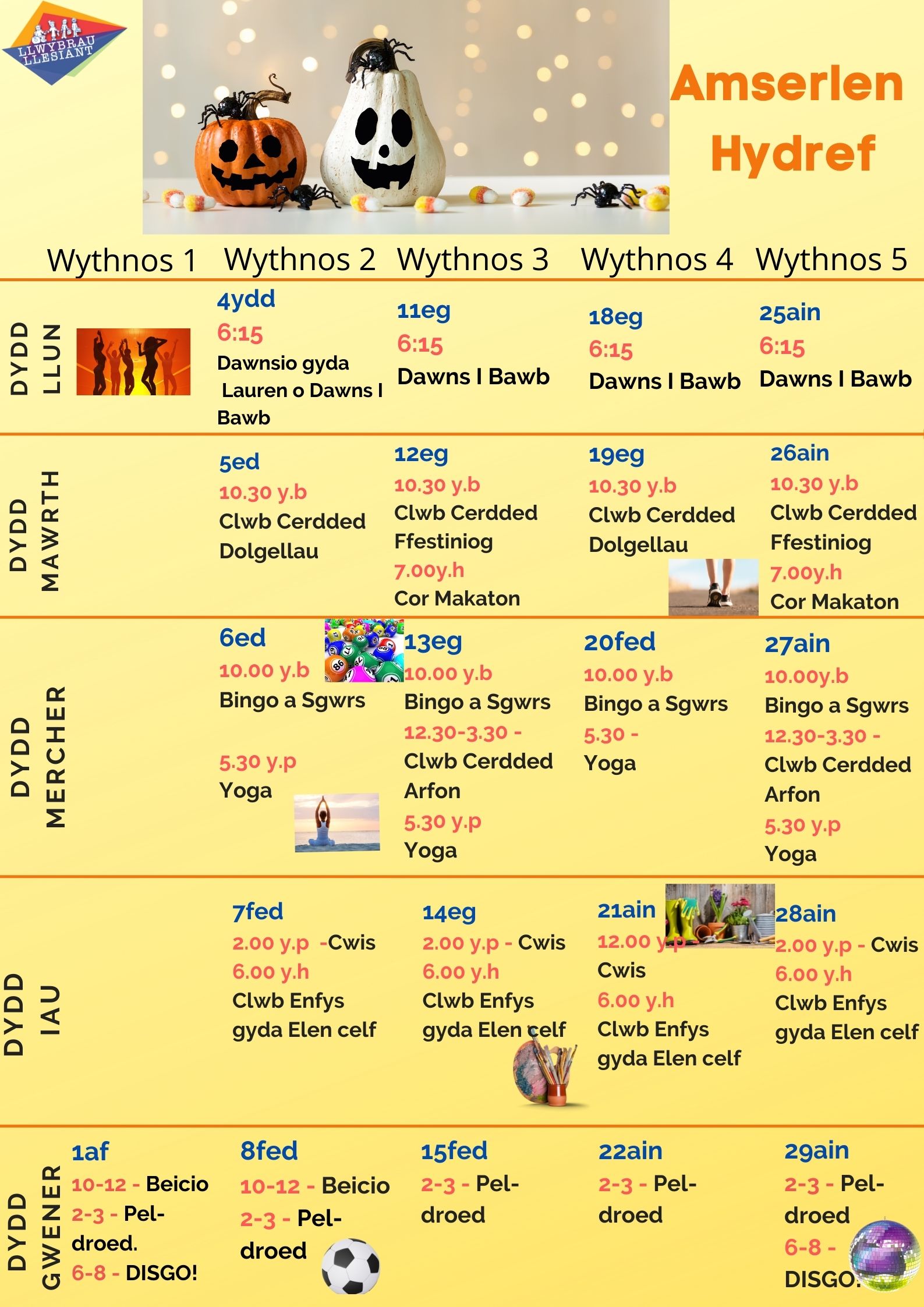 Amserlen Gweithgareddau Hydref (Cymraeg)