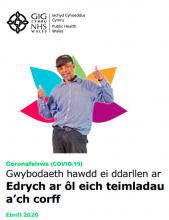 Llun yn dangos tudalen cyntaf pecyn GIG 'Edrych ar ôl eich teimladau a'ch corff'